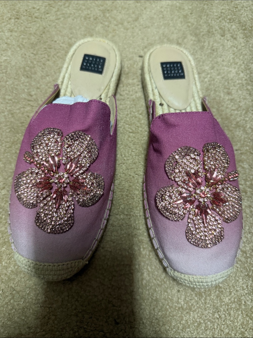 White House Black Market Pink Beaded Floral Espadrille Slip-On